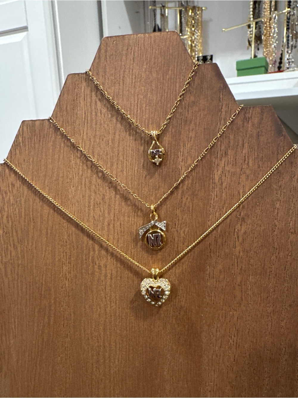 Nina Ricci Vintage Gold-Tone Monogram Pendant Necklace Trio (Set of 3)